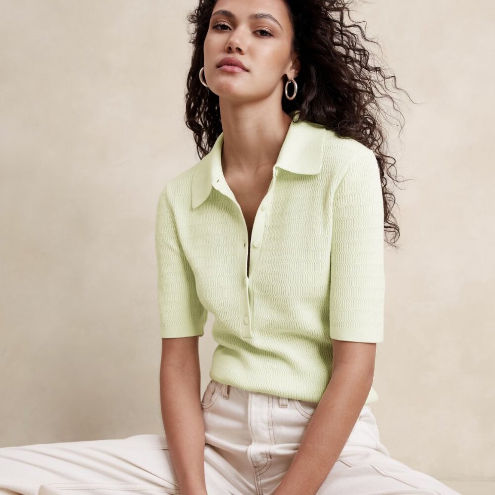 NWT Banana Republic Cece Sweater Polo Frosted Celery Green Size M